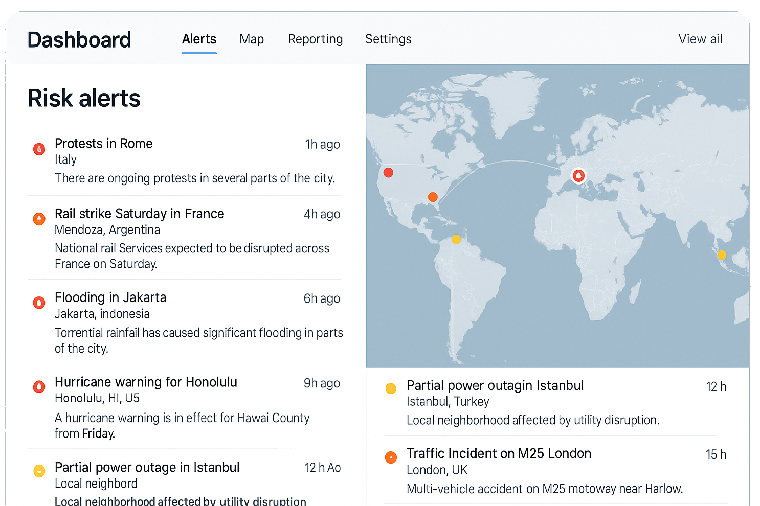 Voyage Risk portal showing alerts and locations
